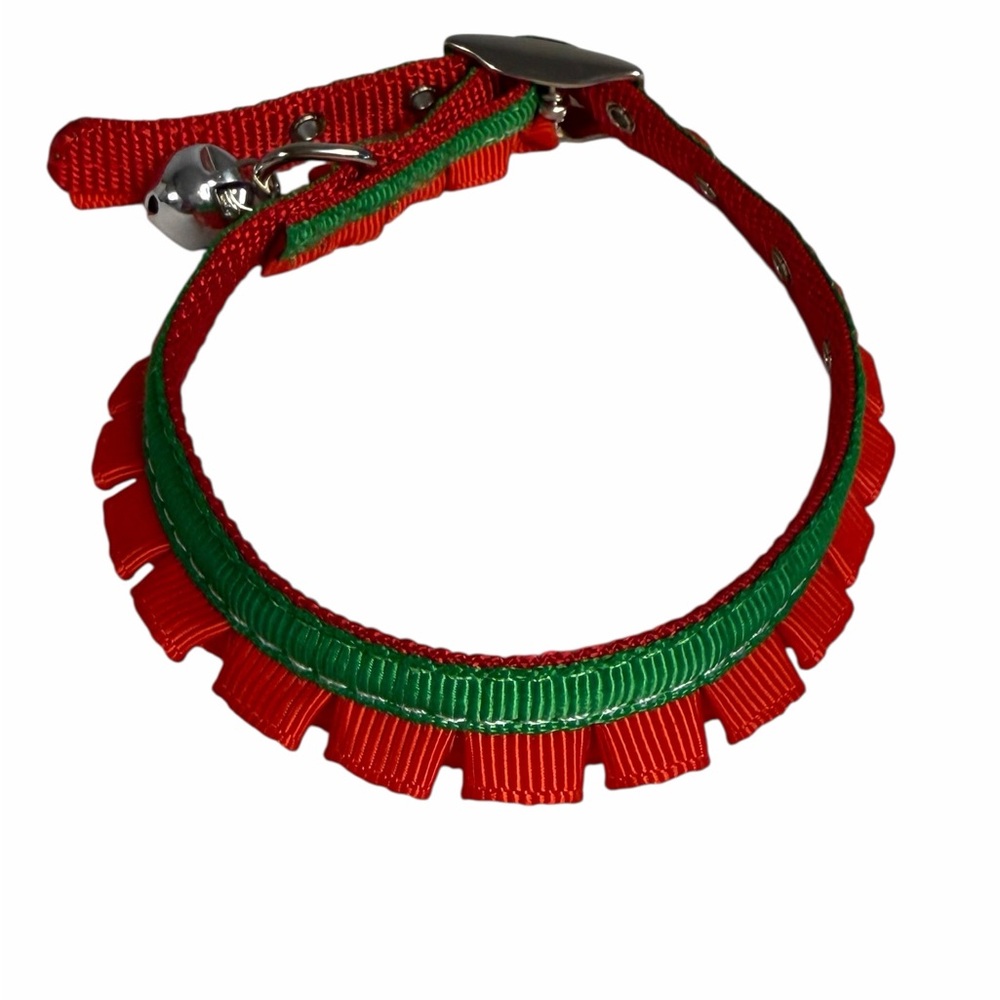 Small Red & Green Pet Collar with Silver Bell 12” NWOT